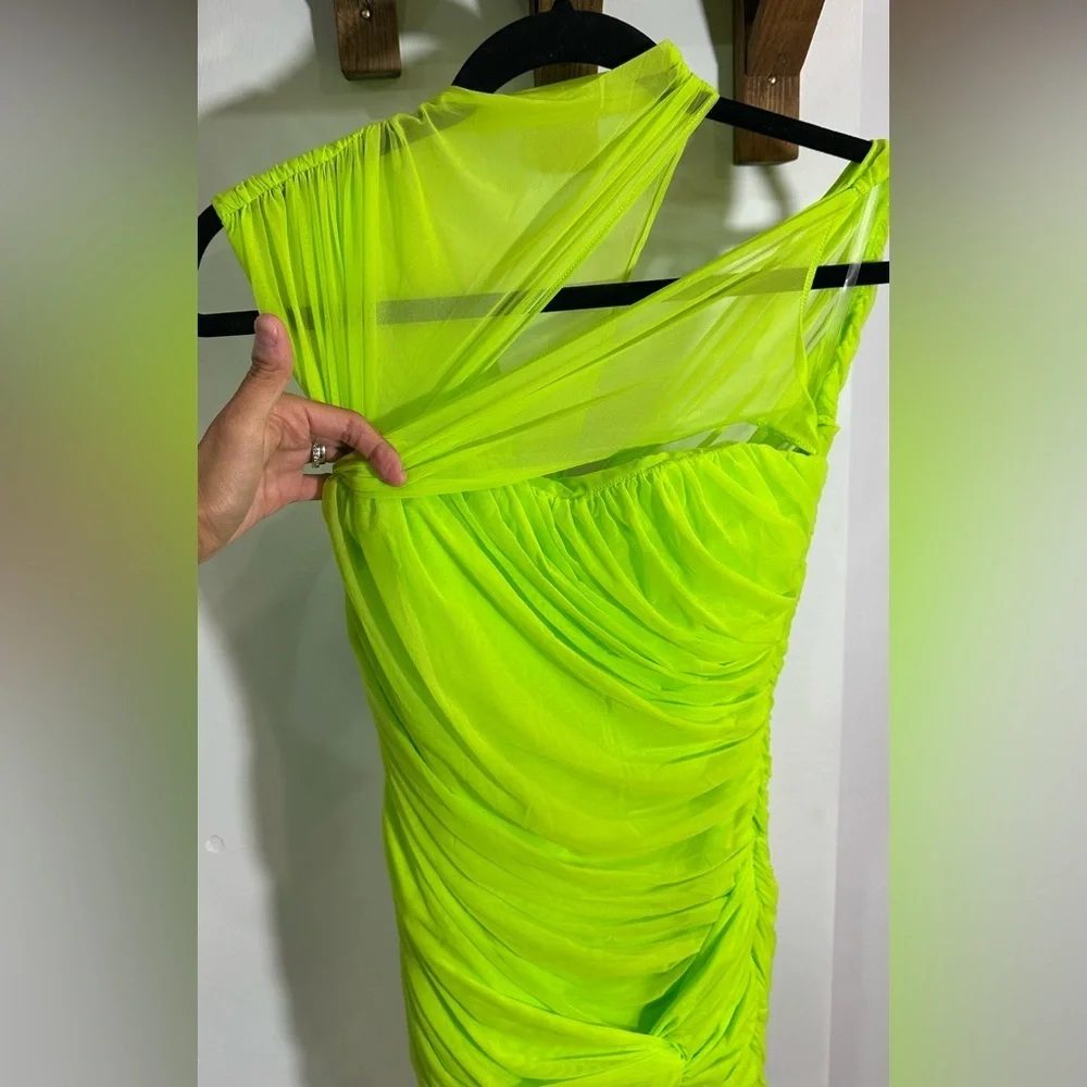 NWT House of CB Adrie Neon Green Gathered Mini Dress Small - Picture 15 of 16